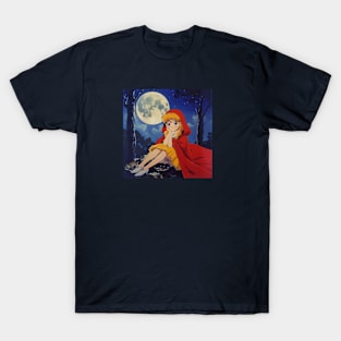 Retro Anime Red Riding Hood Night Forest Vintage 70s 80s 90s T-Shirt